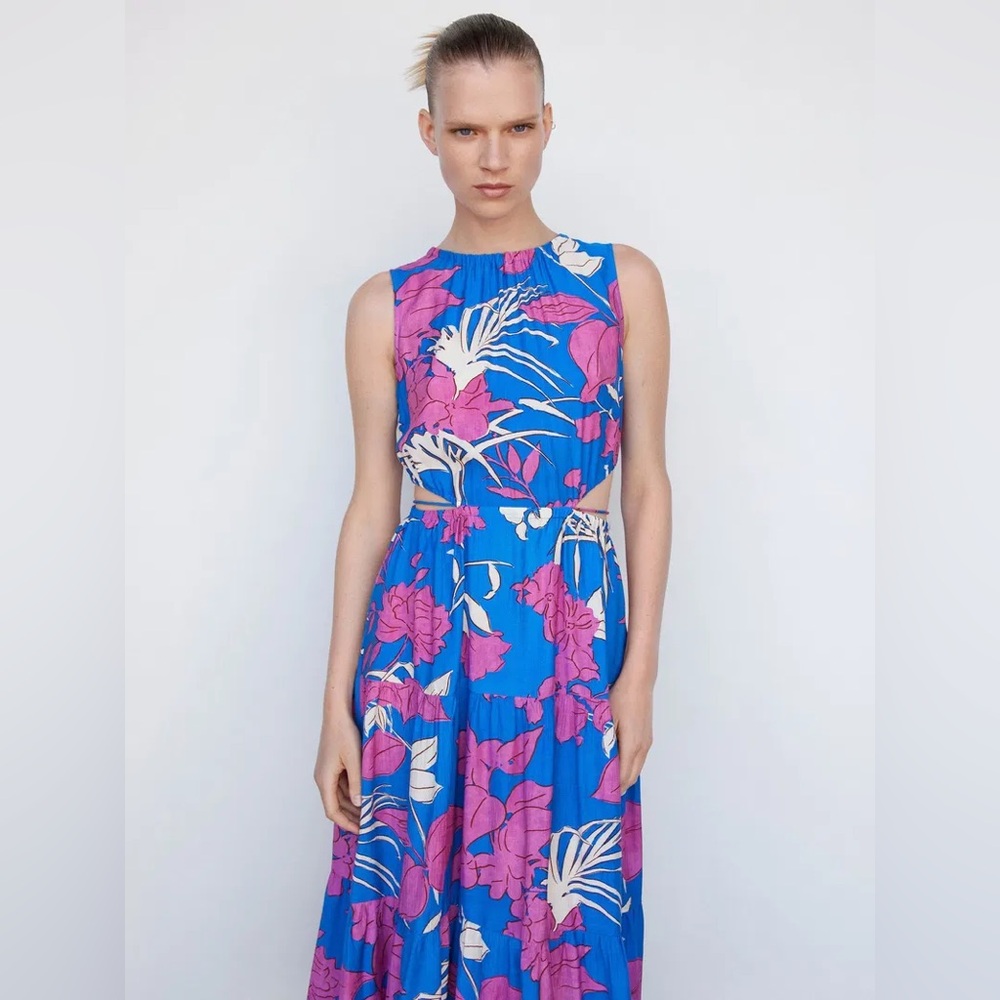 Mango Nuti Floral Cutout Midi Dress